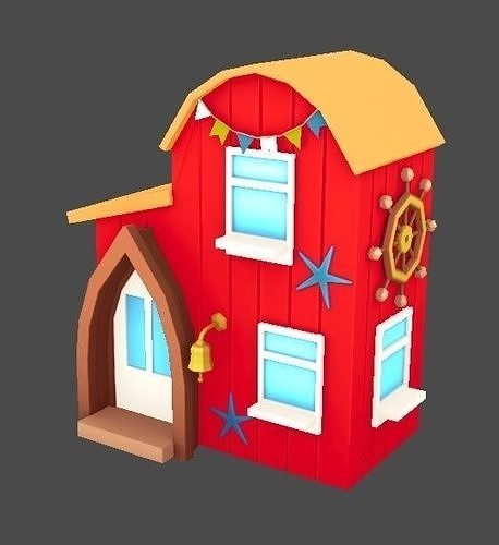 Stylized Cartoon Beach Houses Pack Low-poly 3D model 6