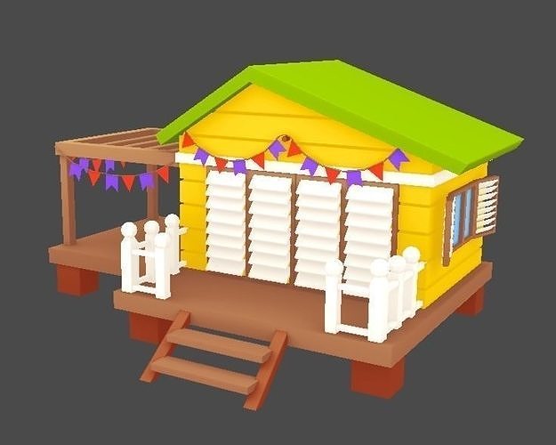 Stylized Cartoon Beach Houses Pack Low-poly 3D model 5