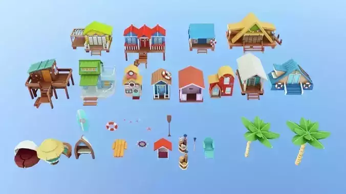 Stylized Cartoon Beach Houses Pack