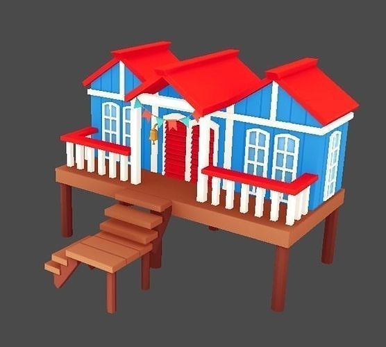 Stylized Cartoon Beach Houses Pack Low-poly 3D model 2
