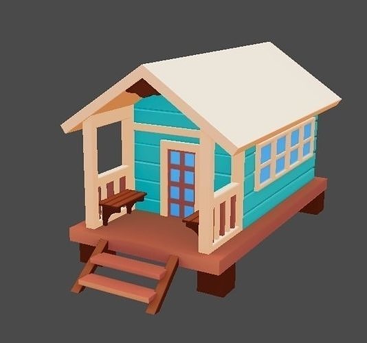 Stylized Cartoon Beach Houses Pack Low-poly 3D model 7