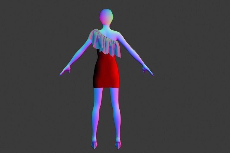 female woman in dress Low-poly 3D model_3