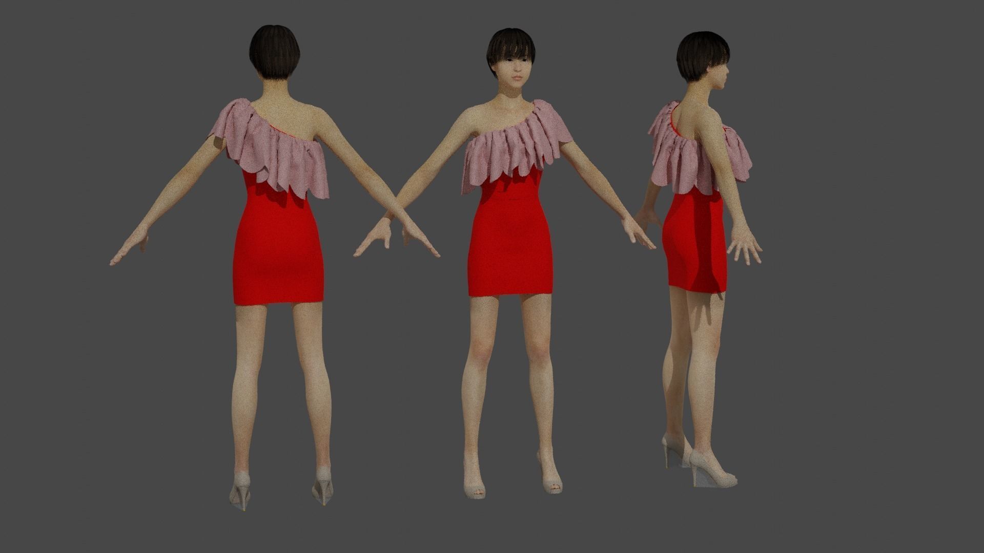 female woman in dress Low-poly 3D model_1