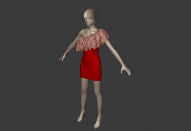 female woman in dress Low-poly 3D model_2