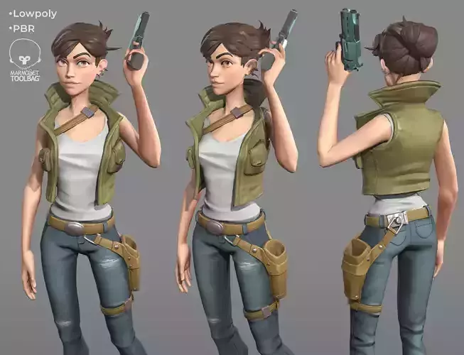 Woman soldier game ready character Low-poly 3D model