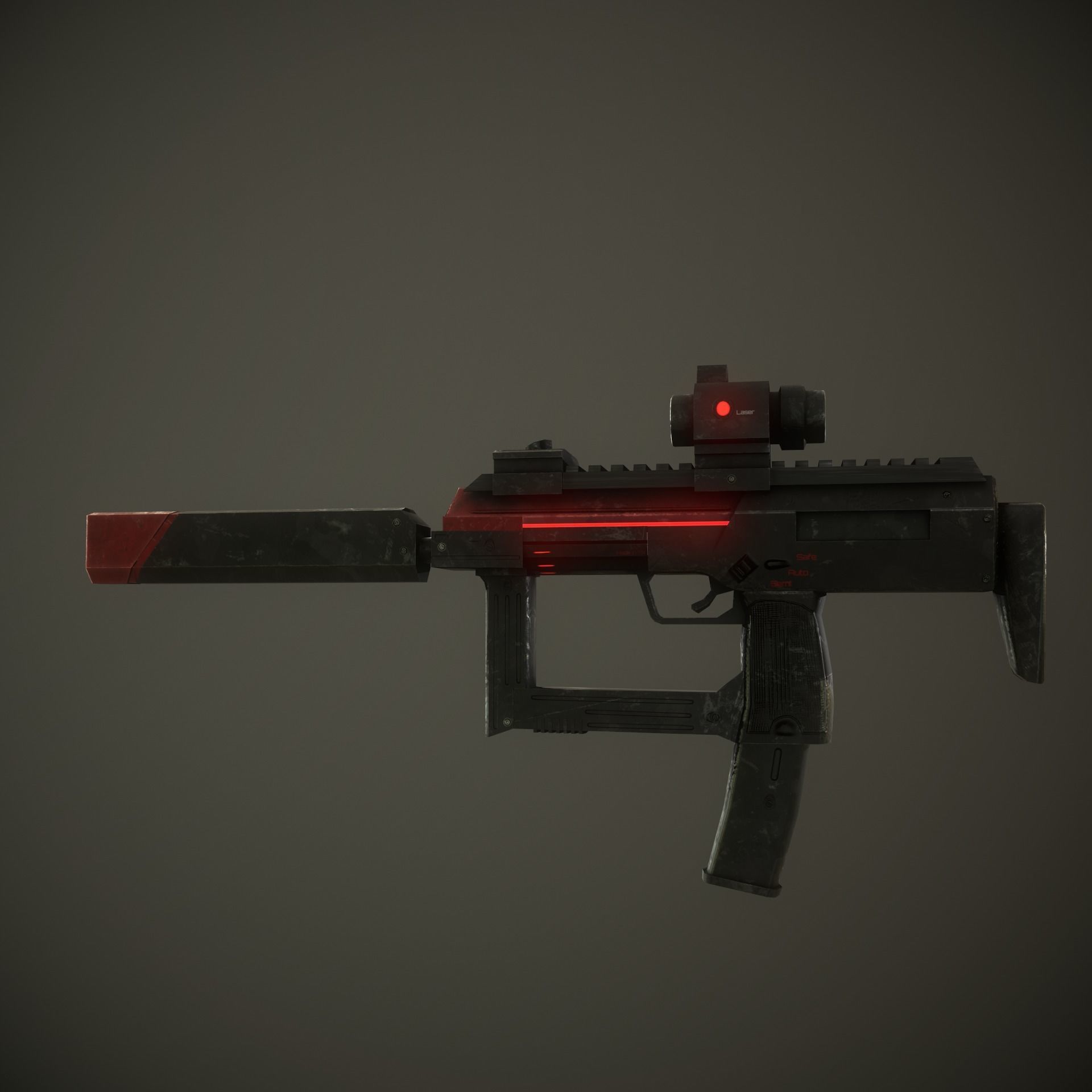 Sci-Fi Gun  Low-poly 3D model_9