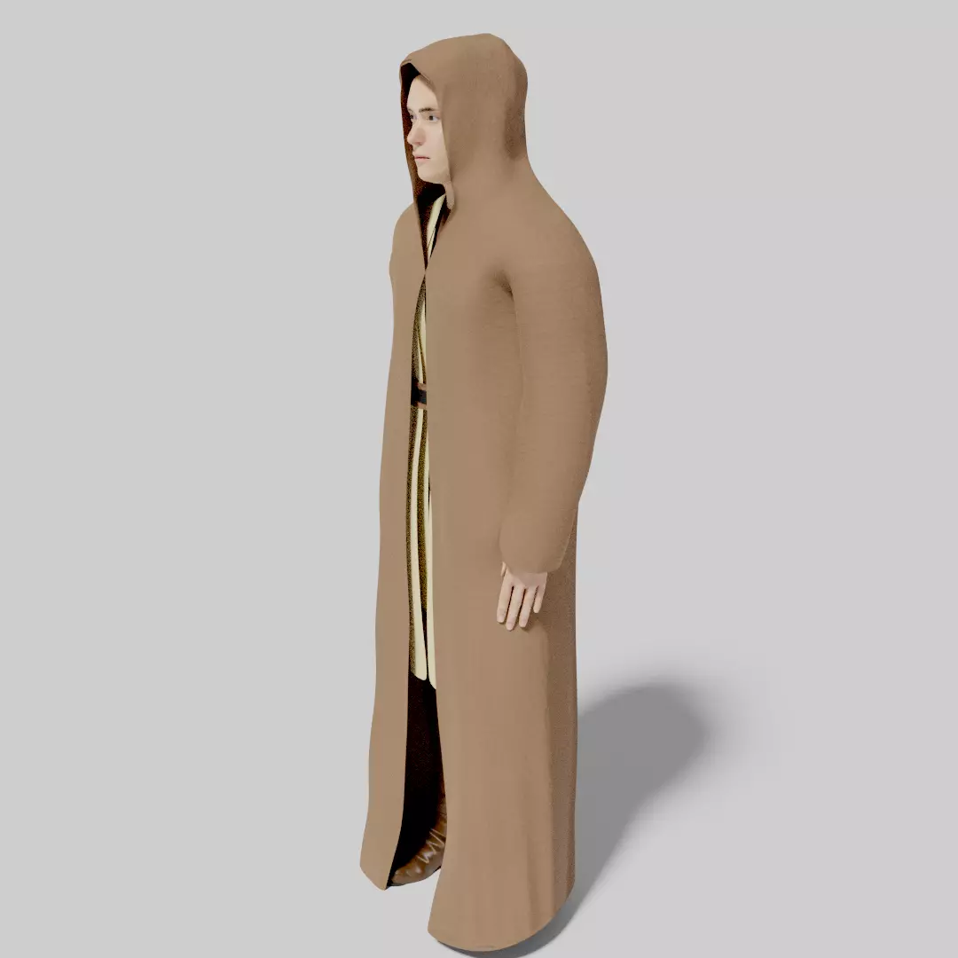 Jedi with robe- rigged and animated Low-poly 3D model_0