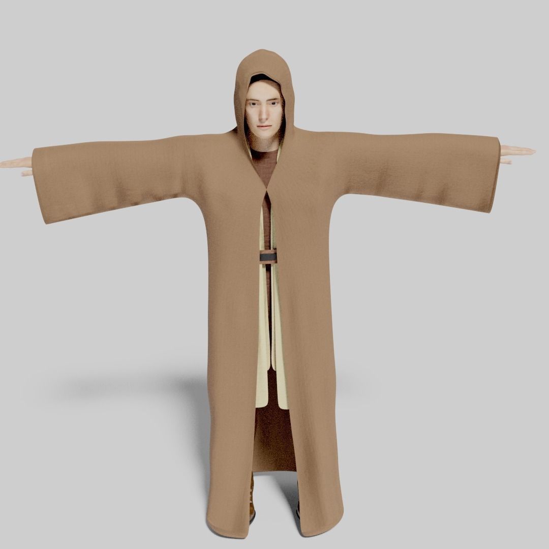 Jedi with robe- rigged and animated Low-poly 3D model_9