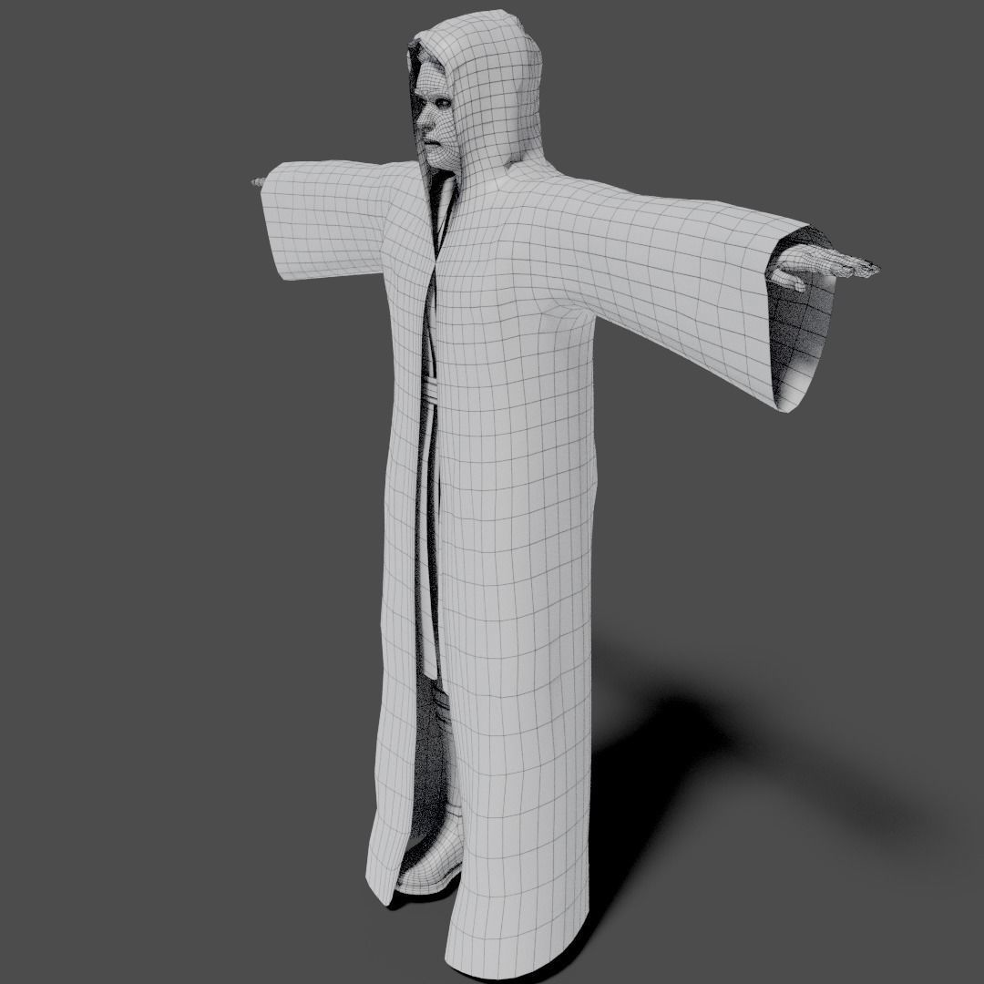 Jedi with robe- rigged and animated Low-poly 3D model_7