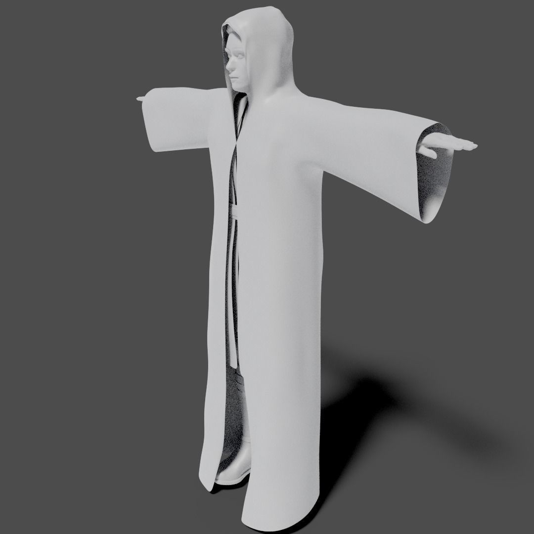 Jedi with robe- rigged and animated Low-poly 3D model_4