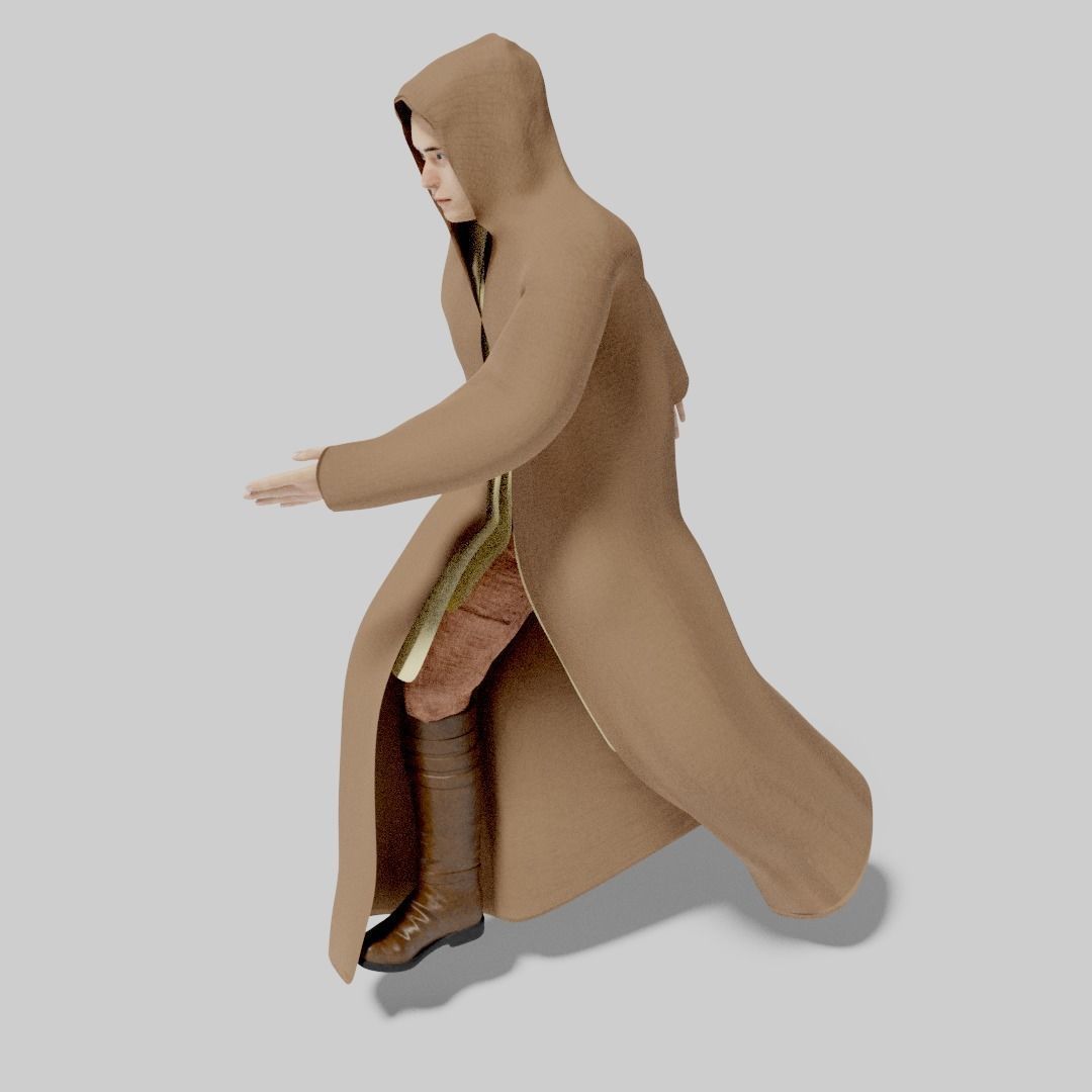 Jedi with robe- rigged and animated Low-poly 3D model_3