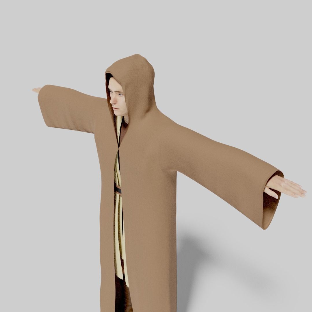 Jedi with robe- rigged and animated Low-poly 3D model_5