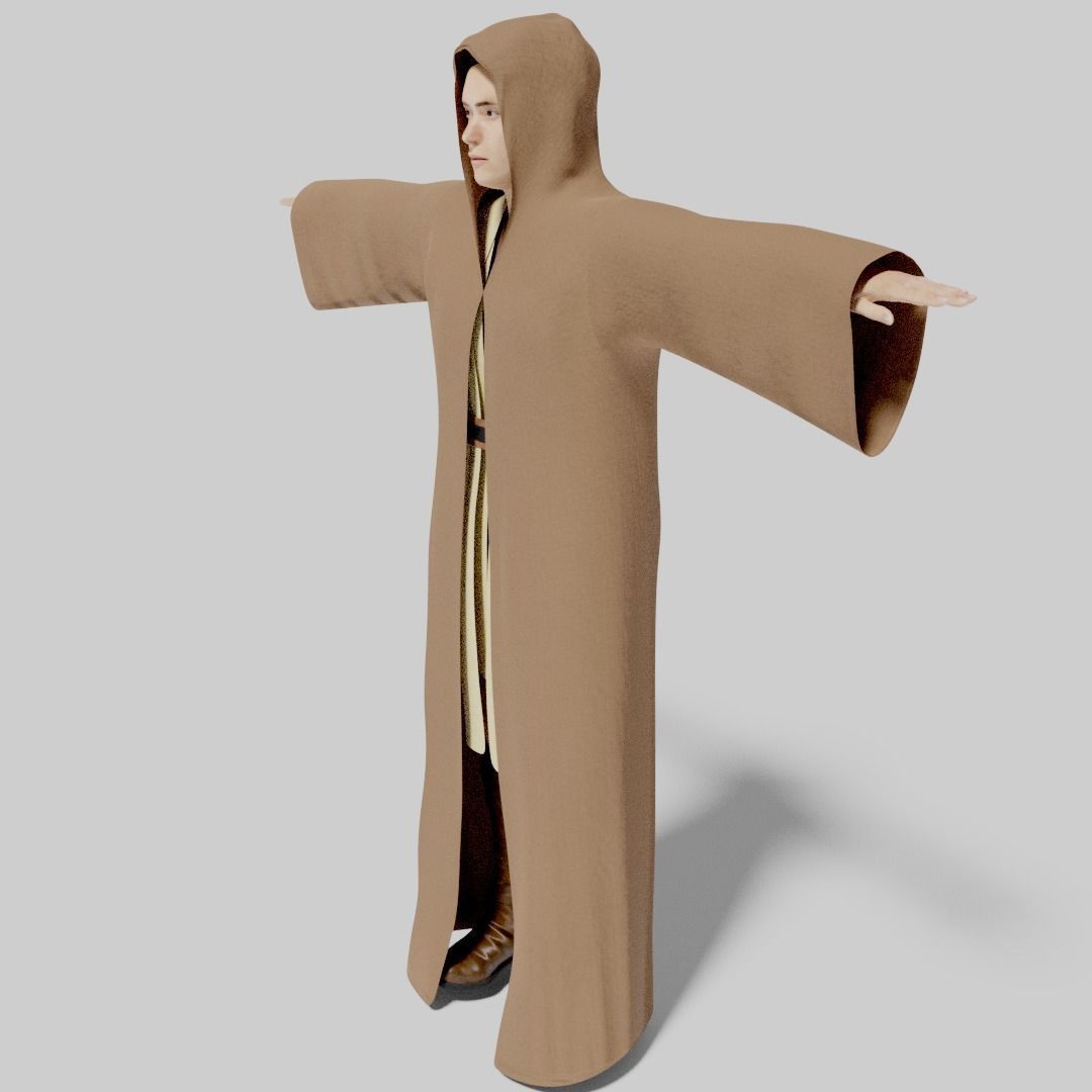 Jedi with robe- rigged and animated Low-poly 3D model_8