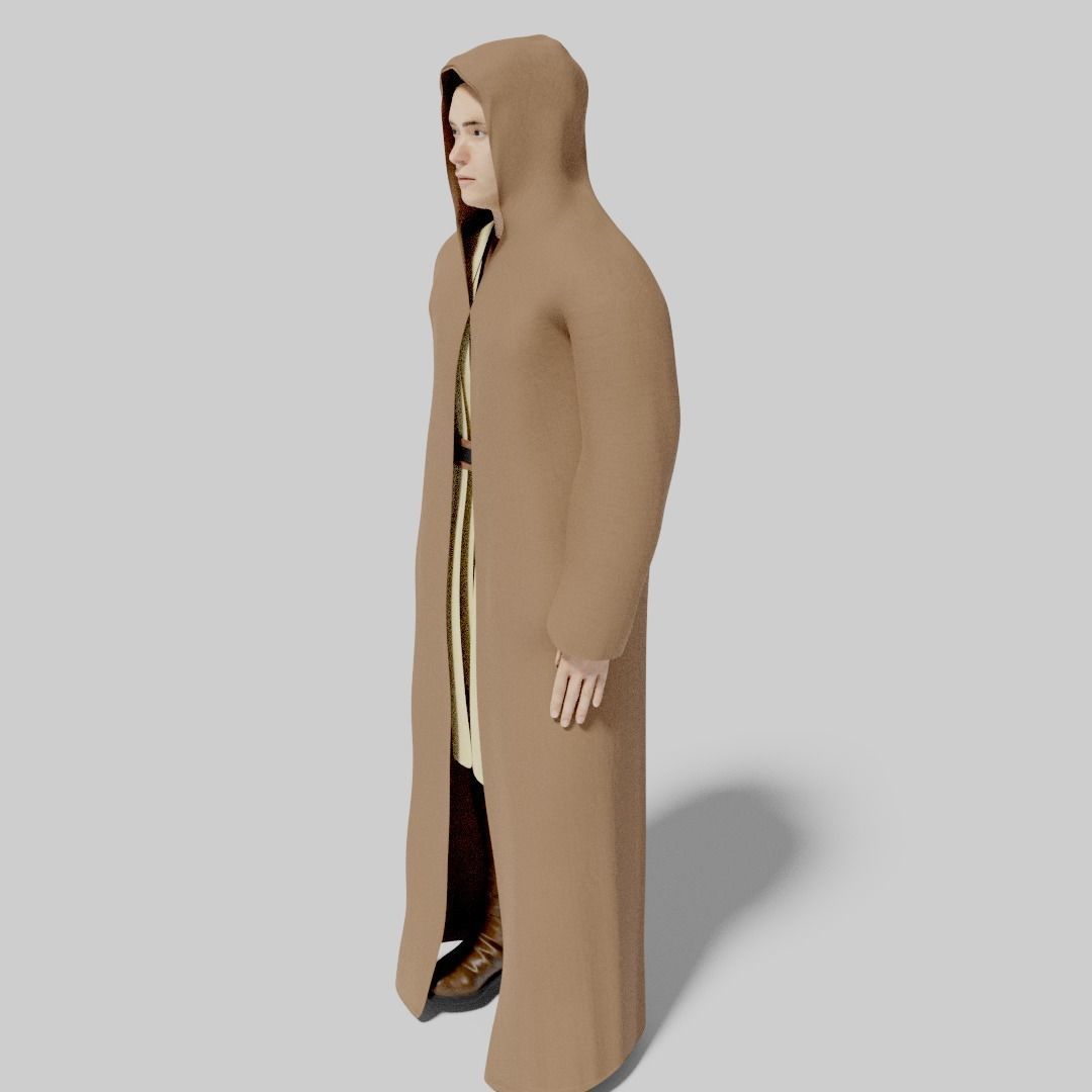 Jedi with robe- rigged and animated Low-poly 3D model_2