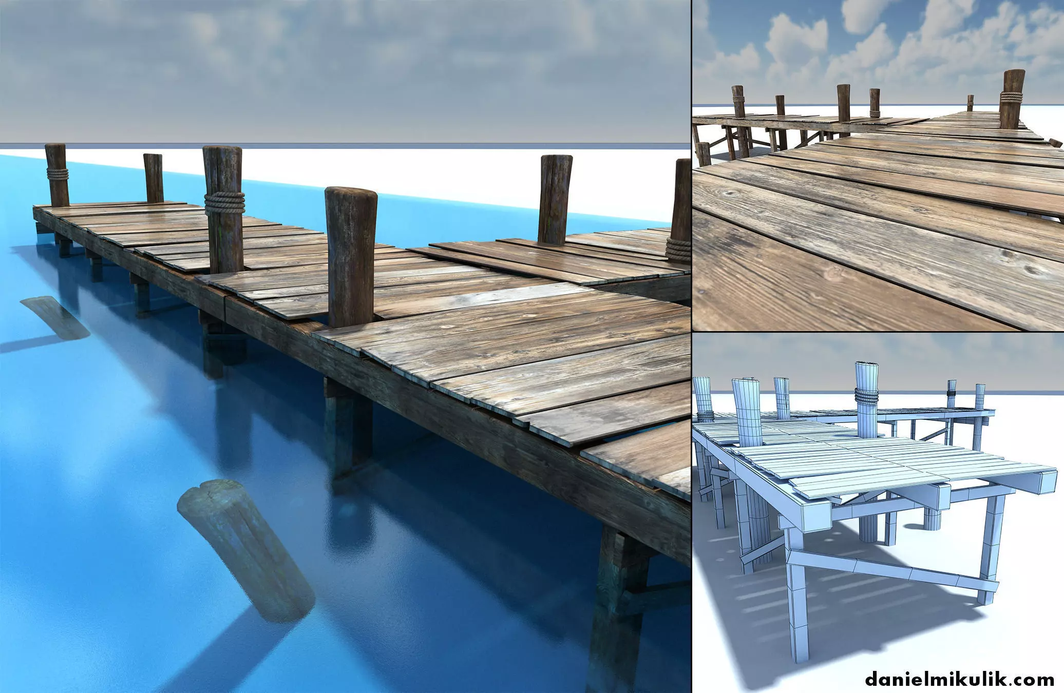 Old wooden Bridge Low Poly Low-poly 3D model_0