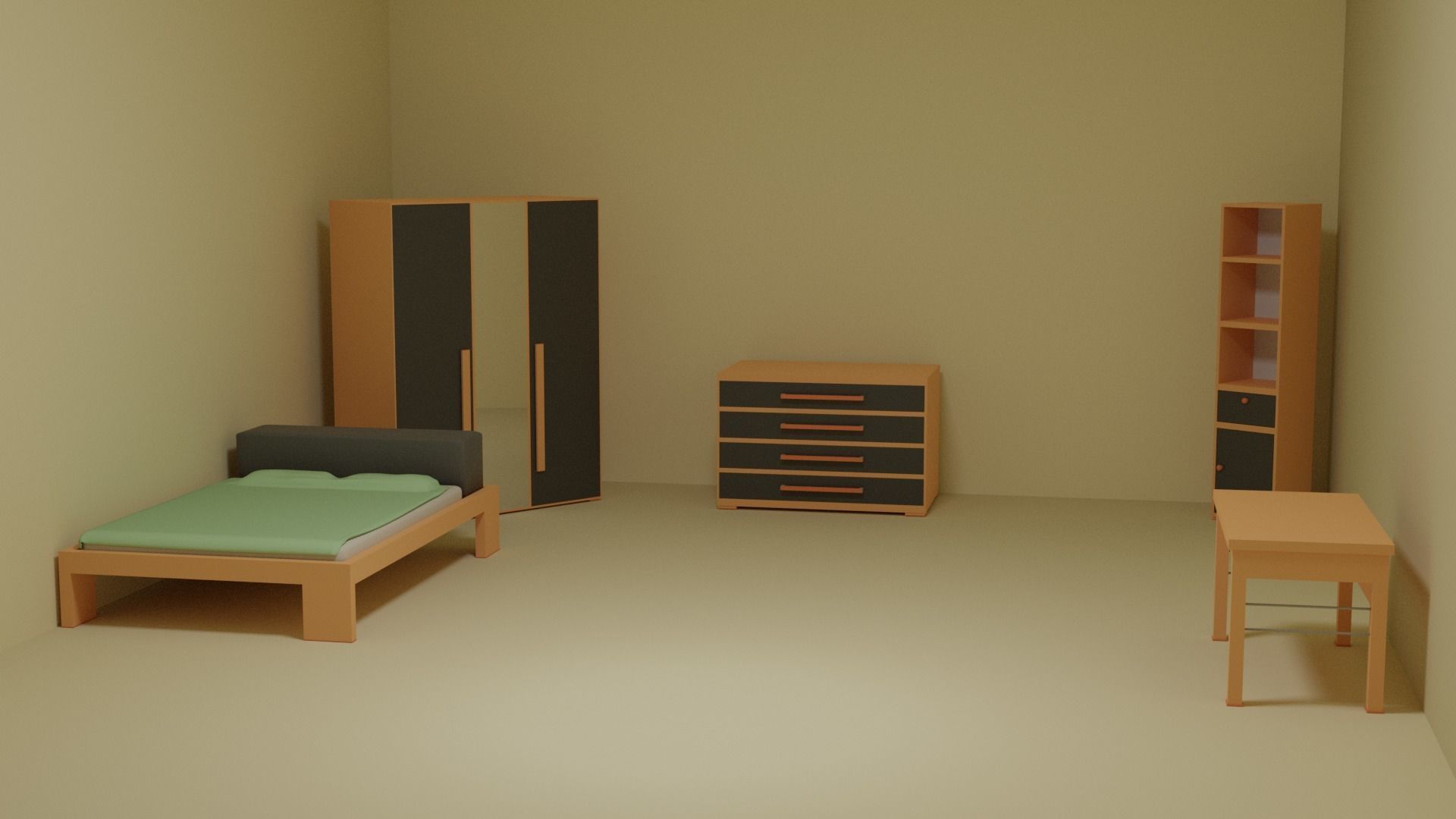 Furniture set of bedroom Low-poly 3D model_1