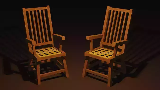 low-poly 3D model pair of wooden chairs