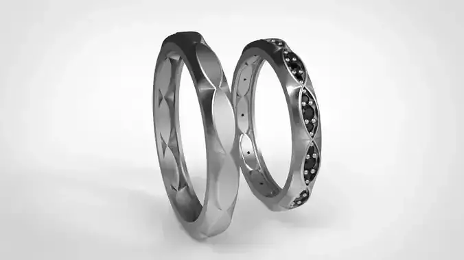 Wedding bands rings diamonds 3D print model