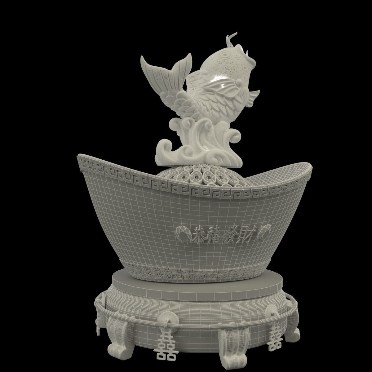 Chinese Gold Ingot 3D model_6