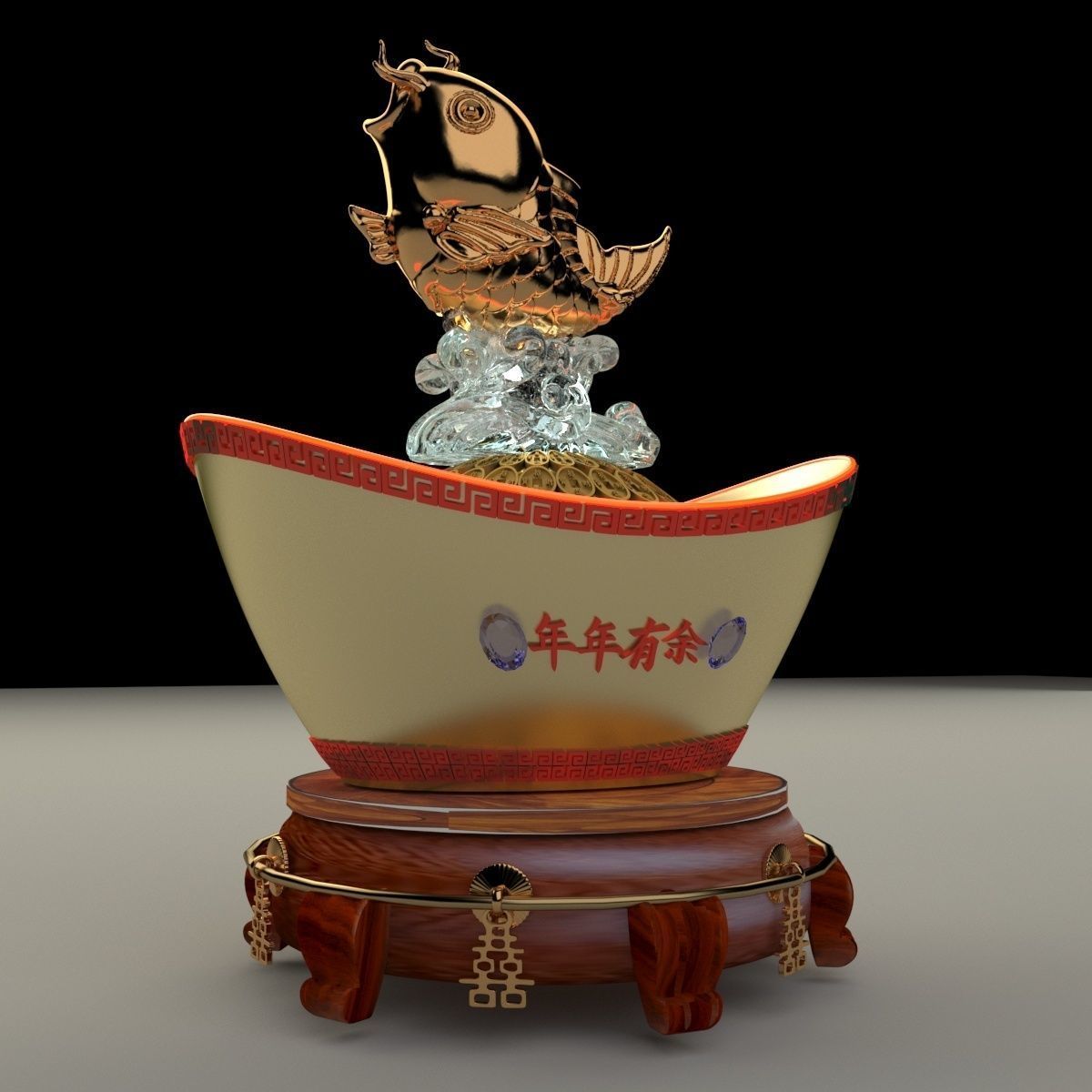 Chinese Gold Ingot 3D model_3