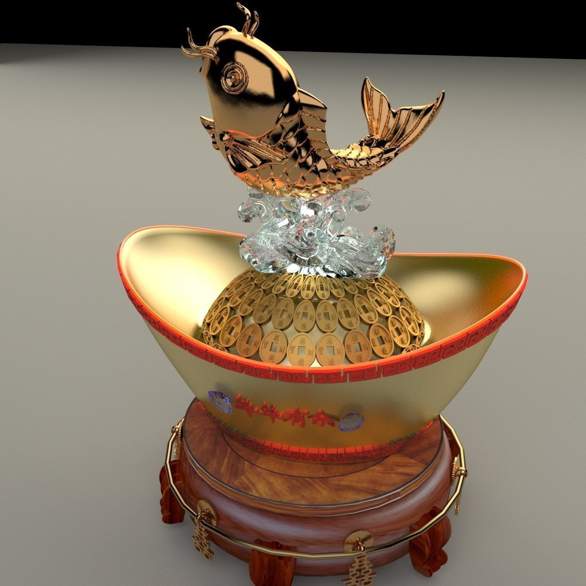 Chinese Gold Ingot 3D model_4