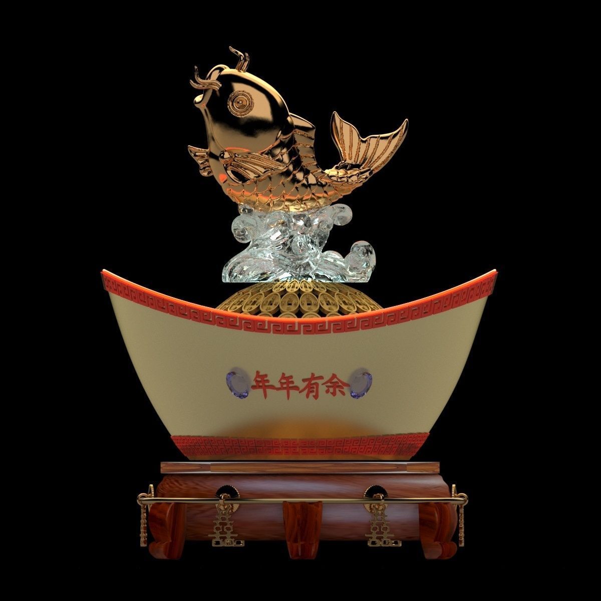 Chinese Gold Ingot 3D model_1