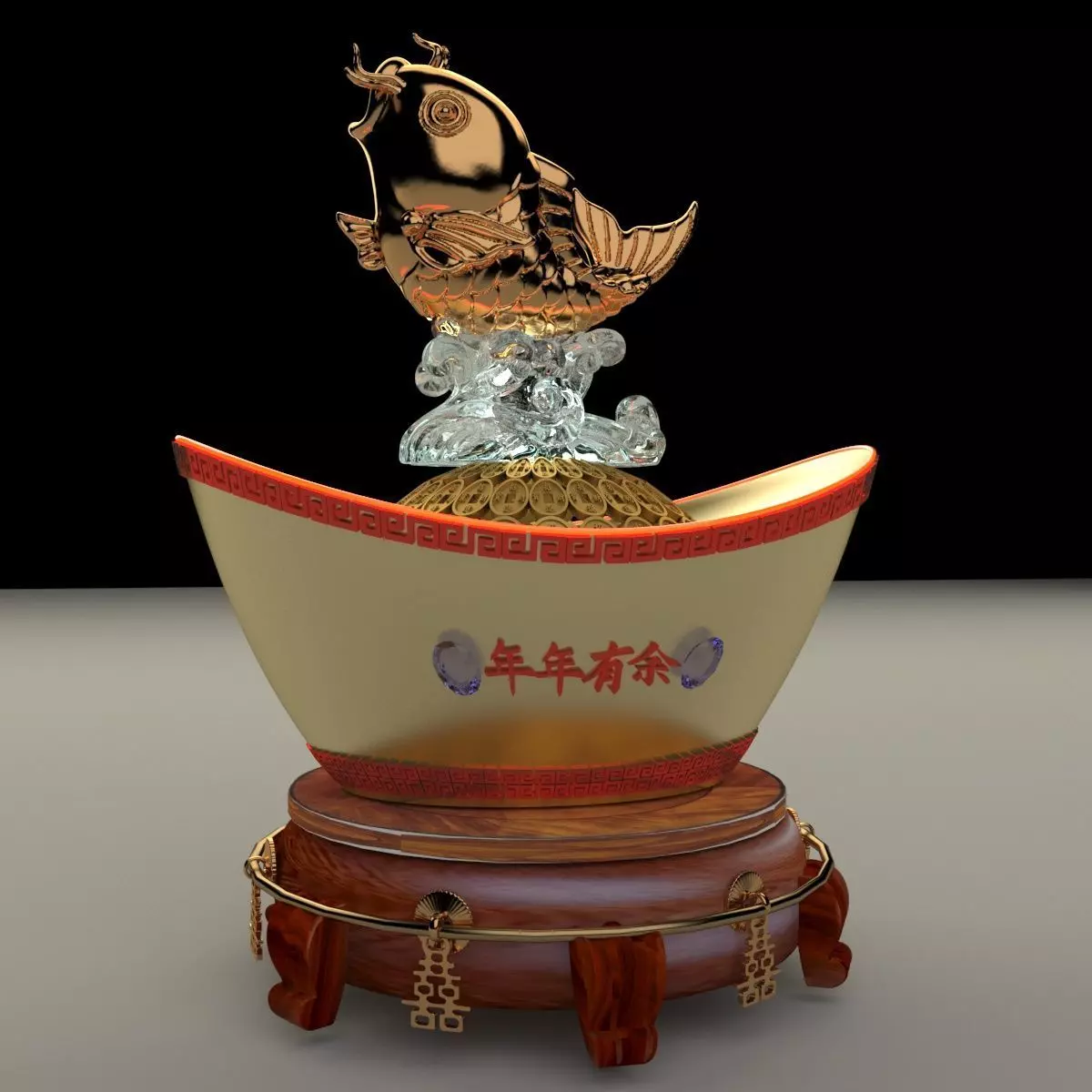 Chinese Gold Ingot 3D model_0