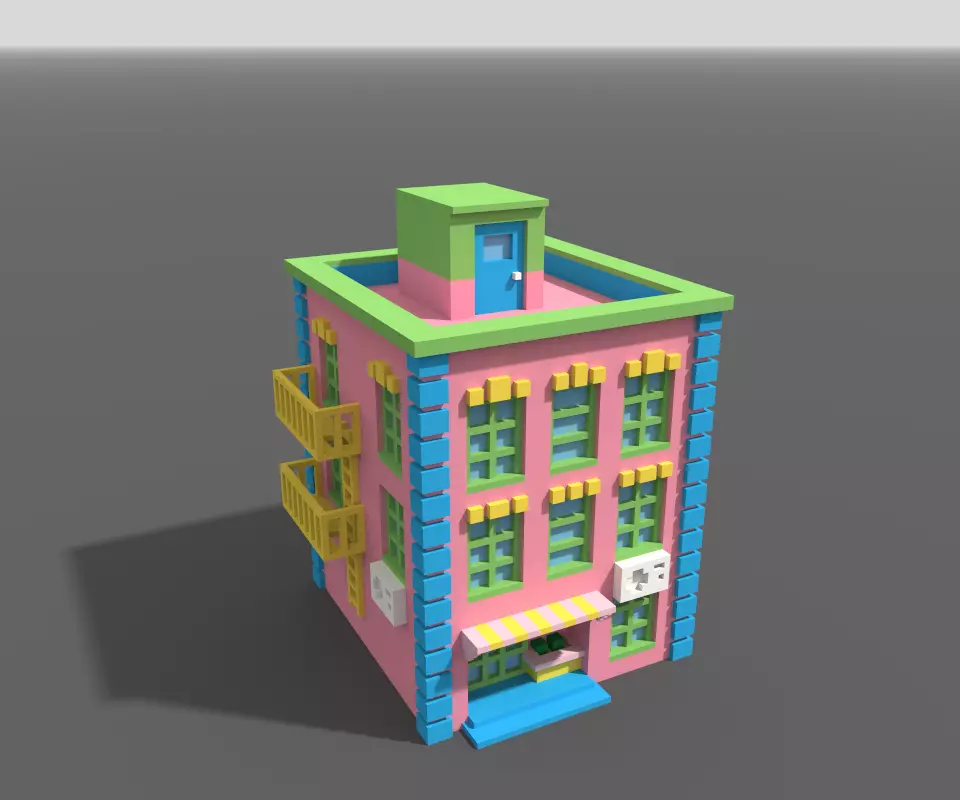 Voxel City House 3D model_0