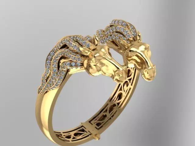 horse face precious bangle bracelet 3D print model_0