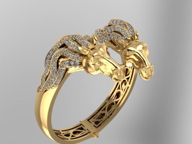 horse face precious bangle bracelet 3D print model
