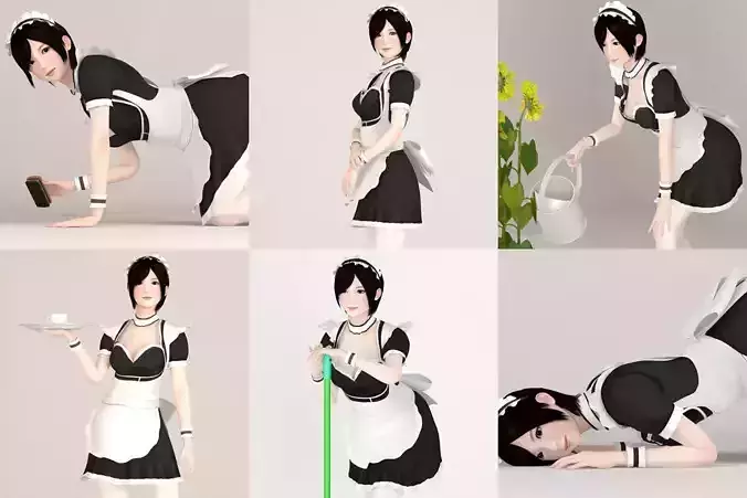 6 poses of Rina in maid outfit 3D model