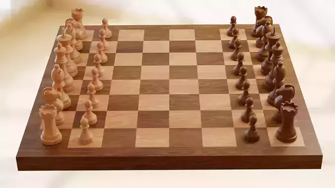 Chess Set pieces on wooden board