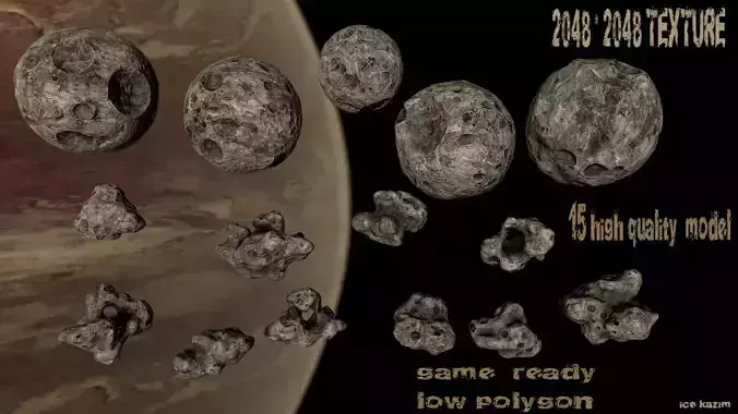 Asteroid set 03 Low-poly 3D model