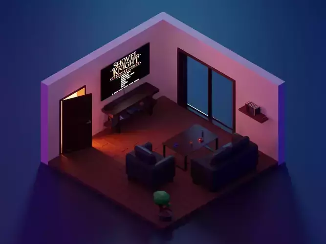 Night low poly living room