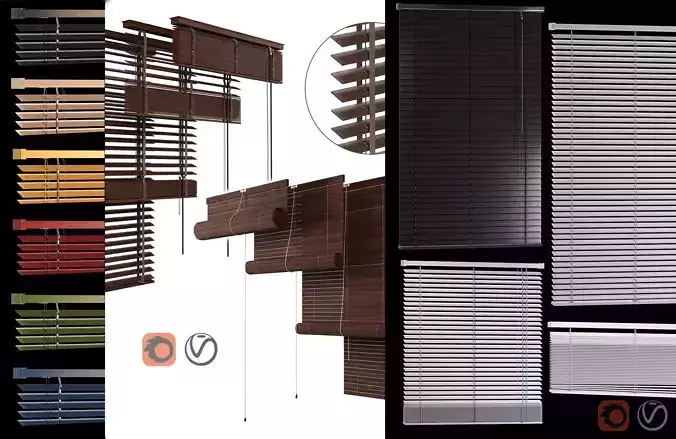 WOODand PVC Blinds  3D Model Collection