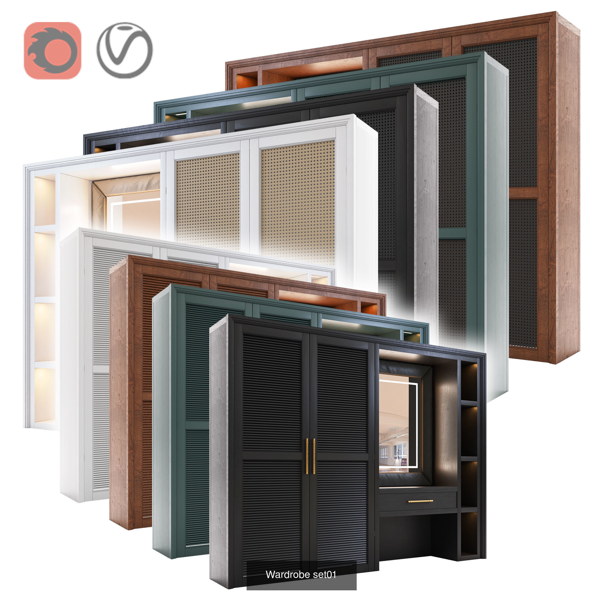 Wardrobes furniture with doors and drawers 3D Model Collection_1