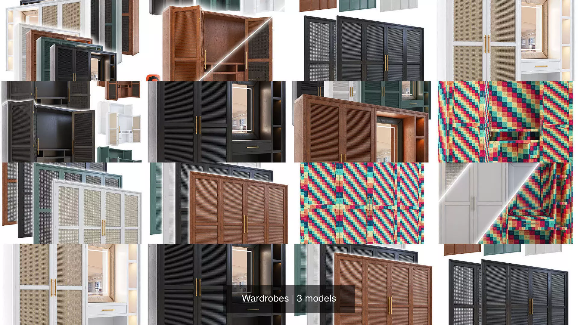 Wardrobes furniture with doors and drawers 3D Model Collection_0