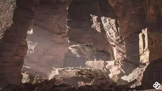 The Canyon cave with rocks and sunlight 3D model