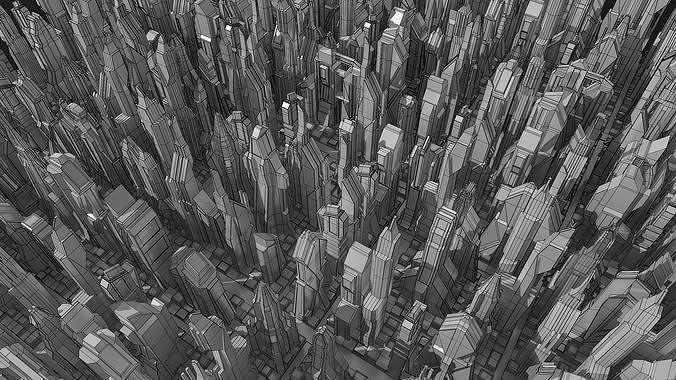 24 Sci-Fi Buildings  Low-poly 3D model