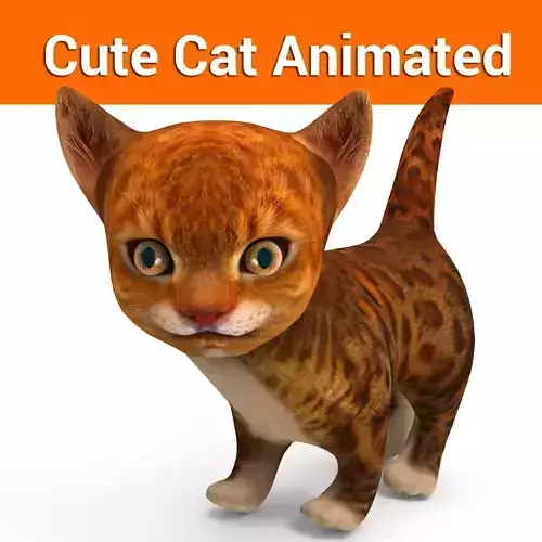 3D cute kitten cat animated model Low-poly 3D model
