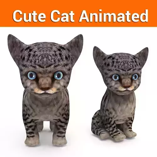3D Cartoon Cat Animated Model  Low-poly 3D model