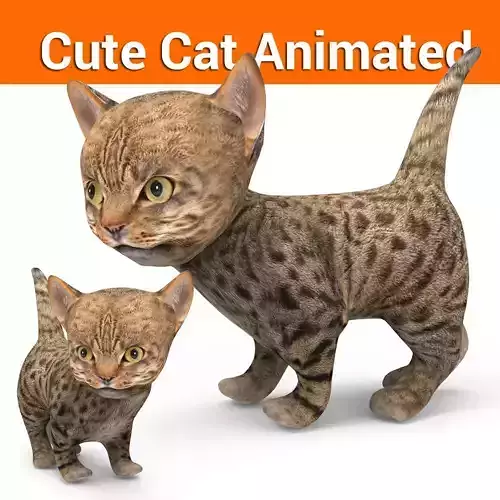 Cute Cartoon Cat Animated Low-poly 3D model