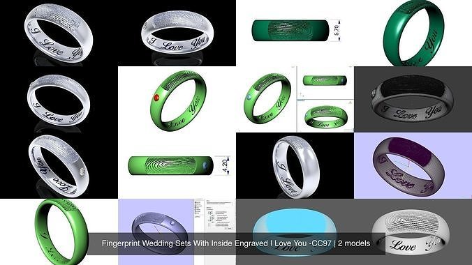 Fingerprint Wedding Sets With Inside Engraved I Love You -CC97 3D Model Collection