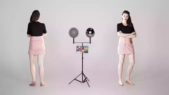 Young woman in a black sweater and a pink plaid skirt 206 Low-poly 3D model