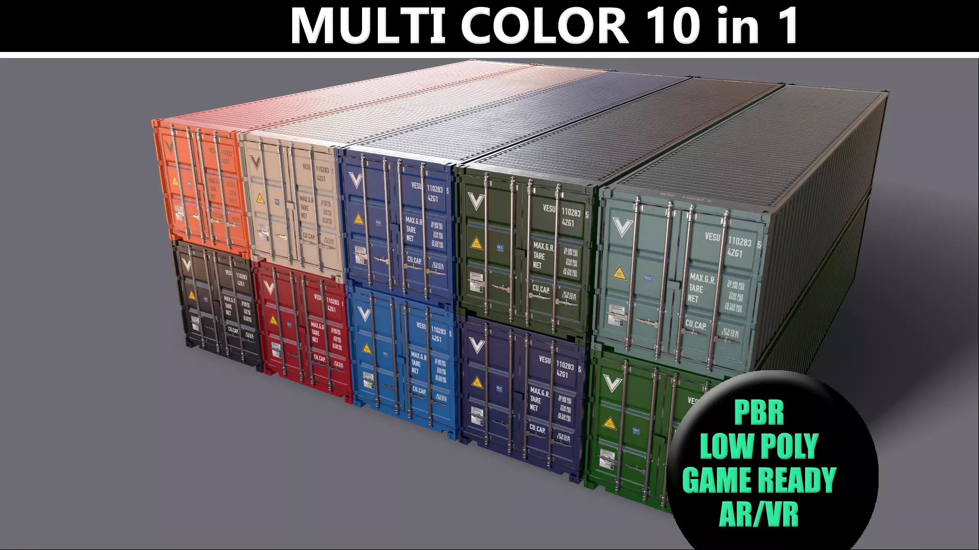 PBR 40 ft Shipping Cargo Container - Multi color Pack 3D Model Collection_0