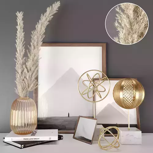 Decorative set with dried plant 01 3D model