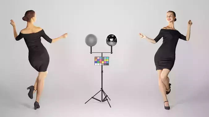 Beautiful woman in a black dress is rejoicing 207