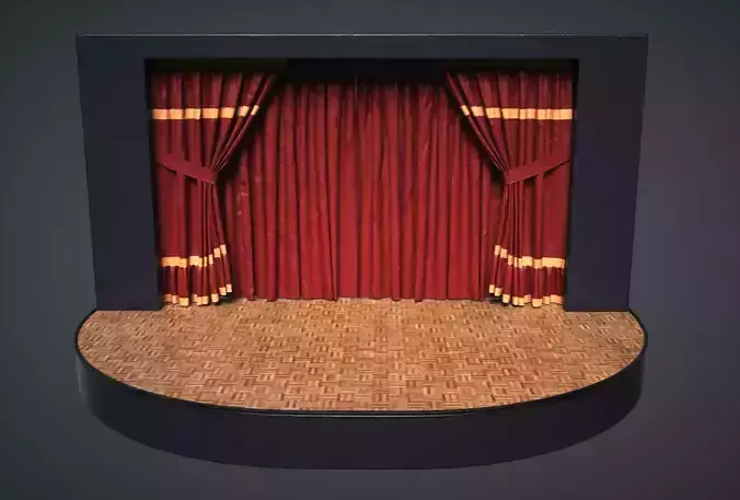 Theatre stage with curtains Low-poly 3D model