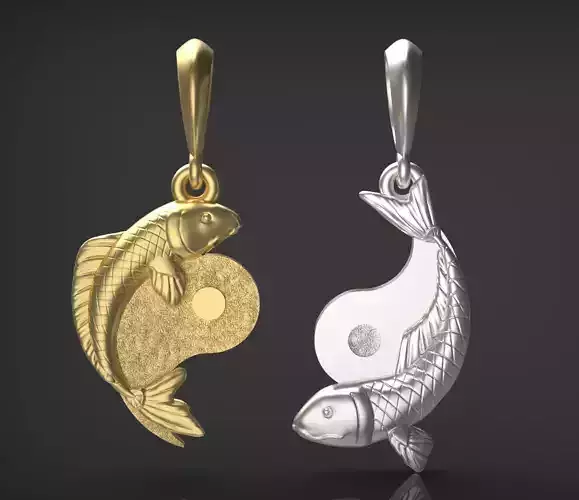 Ying and yang fish pair pendant 3D print model