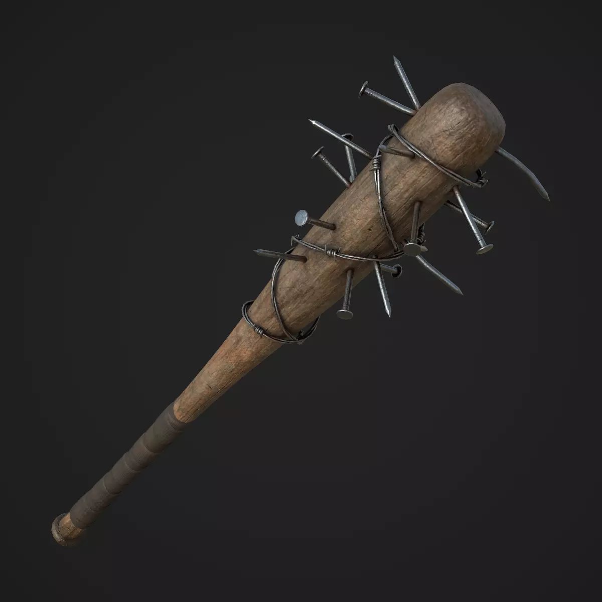 Nailed and Barbed Baseball Bat Low-poly 3D model_0